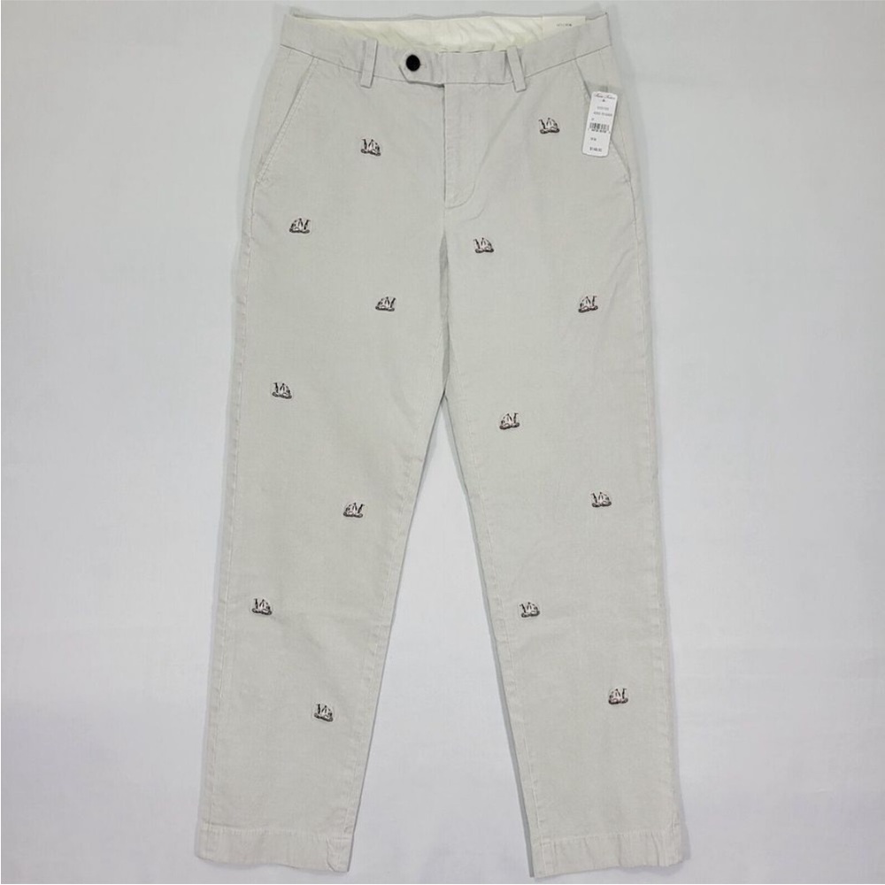 Brooks Brothers Clark Fit Embroidered Penguins Ivory Corduroy Pants 38x32 NWT
